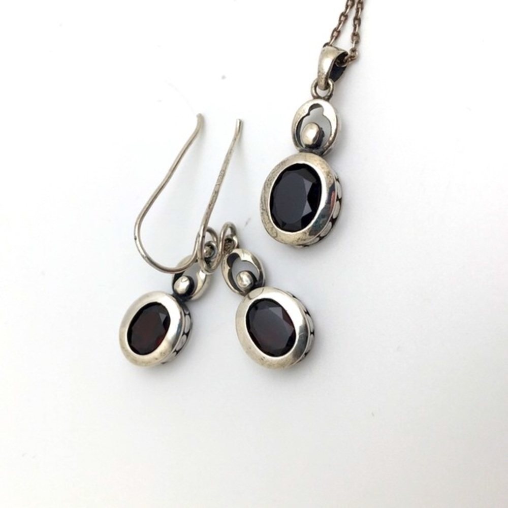 Dark Cherry and 925 Stamped Silver Vintage Lucas Lameth Necklace and Earrings - Picture 16 of 16